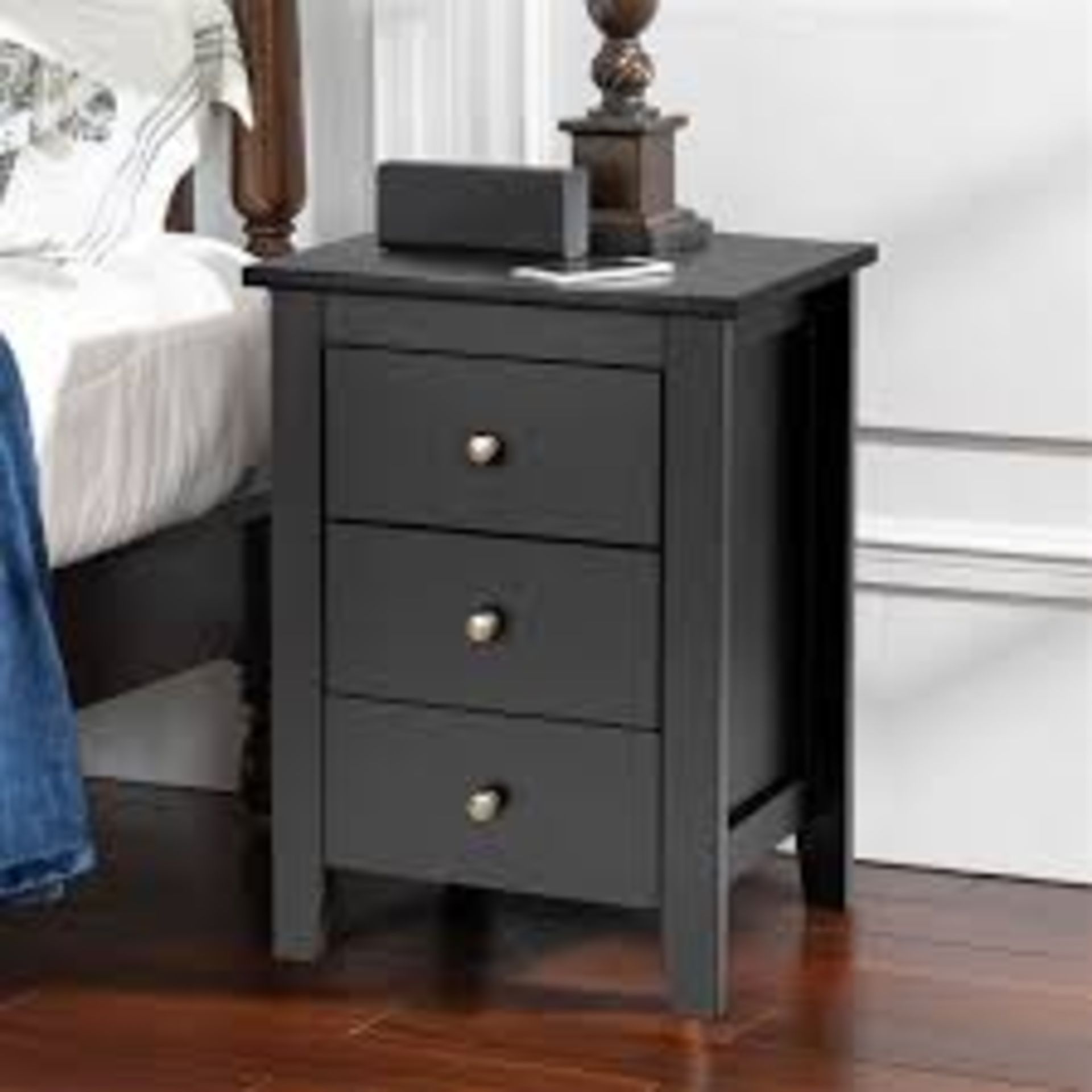 Costway Black Composite Nightstand with 3 Drawers. -R14.10.