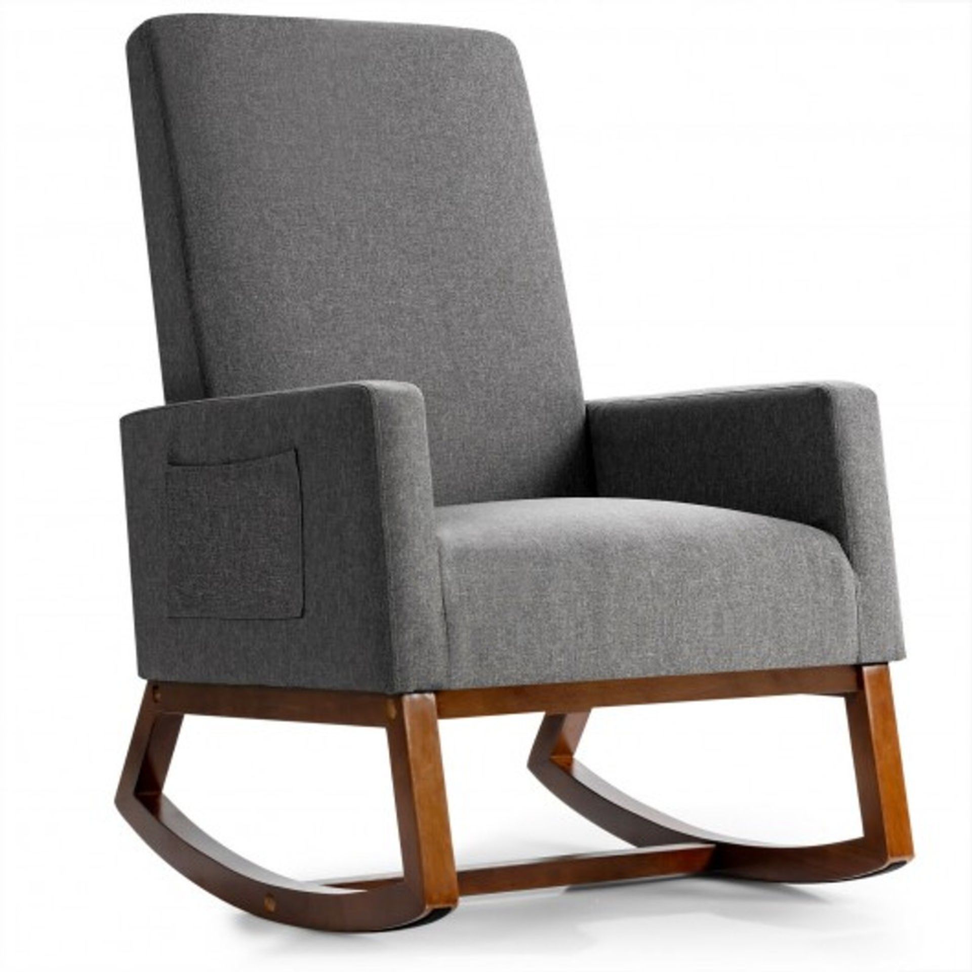 Rocking High Back Upholstered Lounge Armchair With Side Pocket-Gray. - R14.9