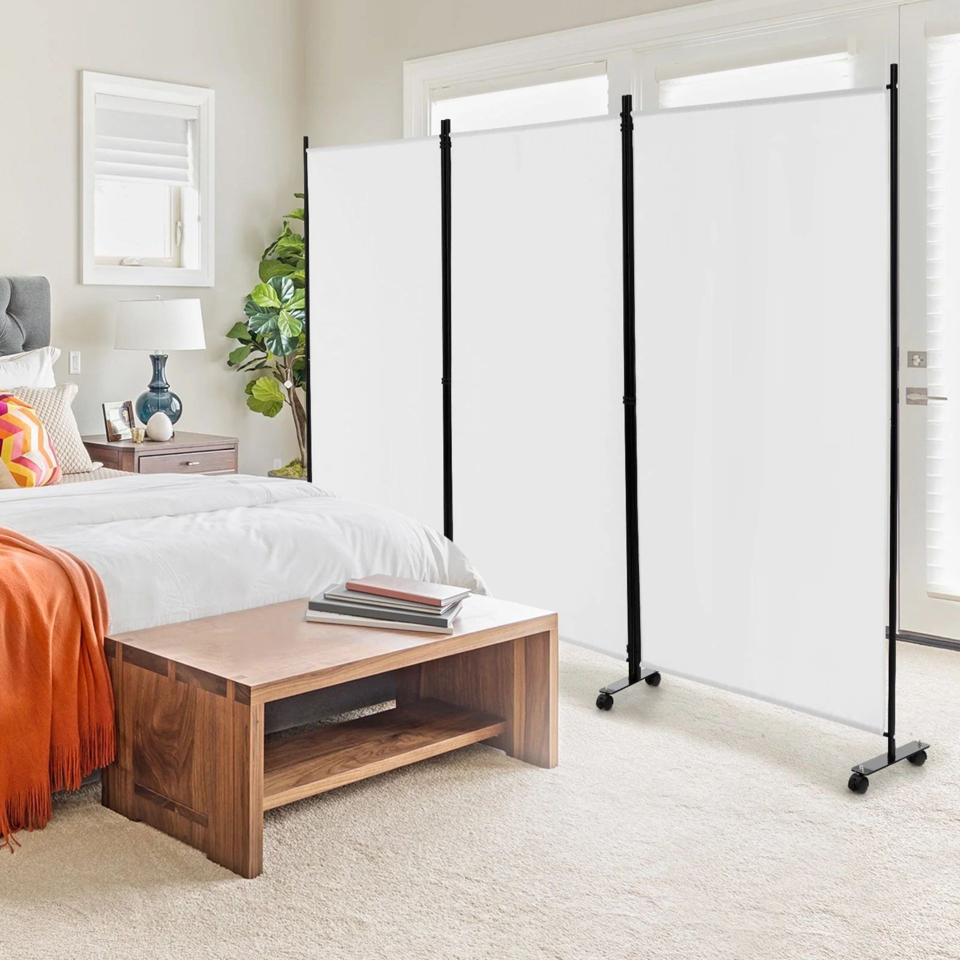 3-Panel Folding Room Divider With Wheels For Living Room Bedroom-White. - r14.14.