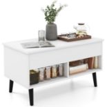 Multigot Lift Top Coffee Table, Wooden Snack Sofa Side Tea Table with Hidden Compartment and Open