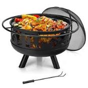 77CM Large Fire Pit Bowl with Cooking Grill and Spark Screen. - R14.13.