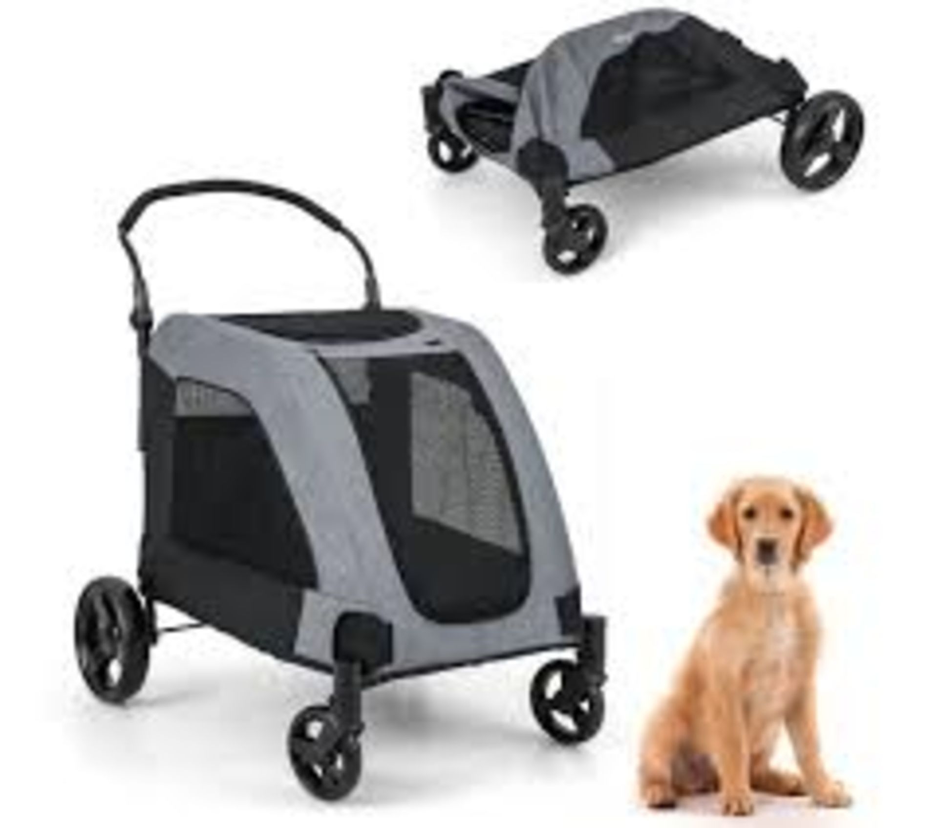 Folding Pet Stroller Portable Travel Pet Cart Wagon 4 Wheels. - R13a.11.. Features a single-foot