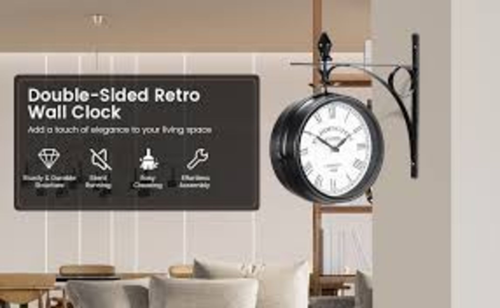 Vintage Wall-Mounted Double-Sided Wall Clock. - R14.14. This vintage double-sided clock not only