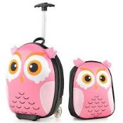 Costway 2-PCS Kids Carry On Luggage Set 16 in. Owl Rolling Case. - R13a.13.