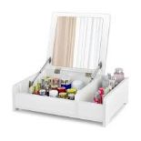 Modern Desktop Makeup Organizer with Flip-Top Mirror-White. - R14.15. Combining fashion and