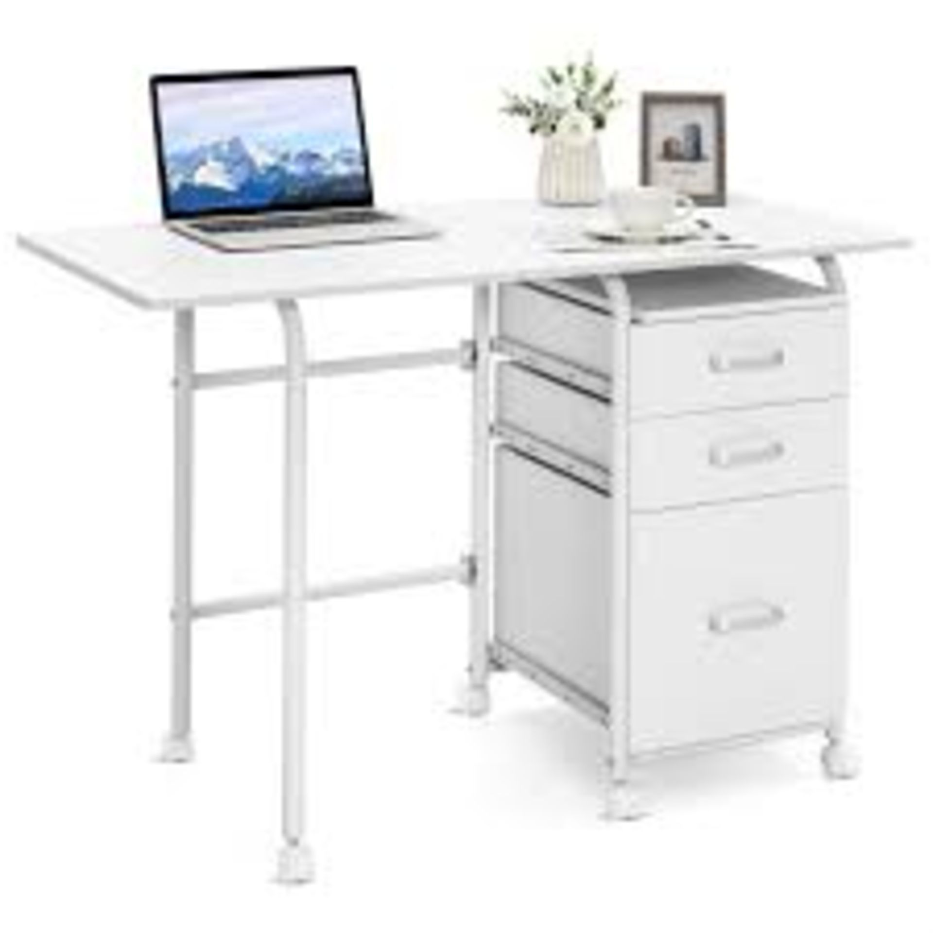 Folding Computer Desk with Rolling Wheels and 3 Drawers. - R14.7.