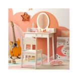 KIDS VANITY SET MAKEUP BEAUTY DRESSING TABLE AND CHAIR WITH LIGHTED MIRROR. - R14.6.
