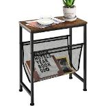 CASART End Table, Industrial Sofa Side Table with Mesh Magazine Rack . -R13a.10.