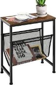 CASART End Table, Industrial Sofa Side Table with Mesh Magazine Rack . -R13a.10.