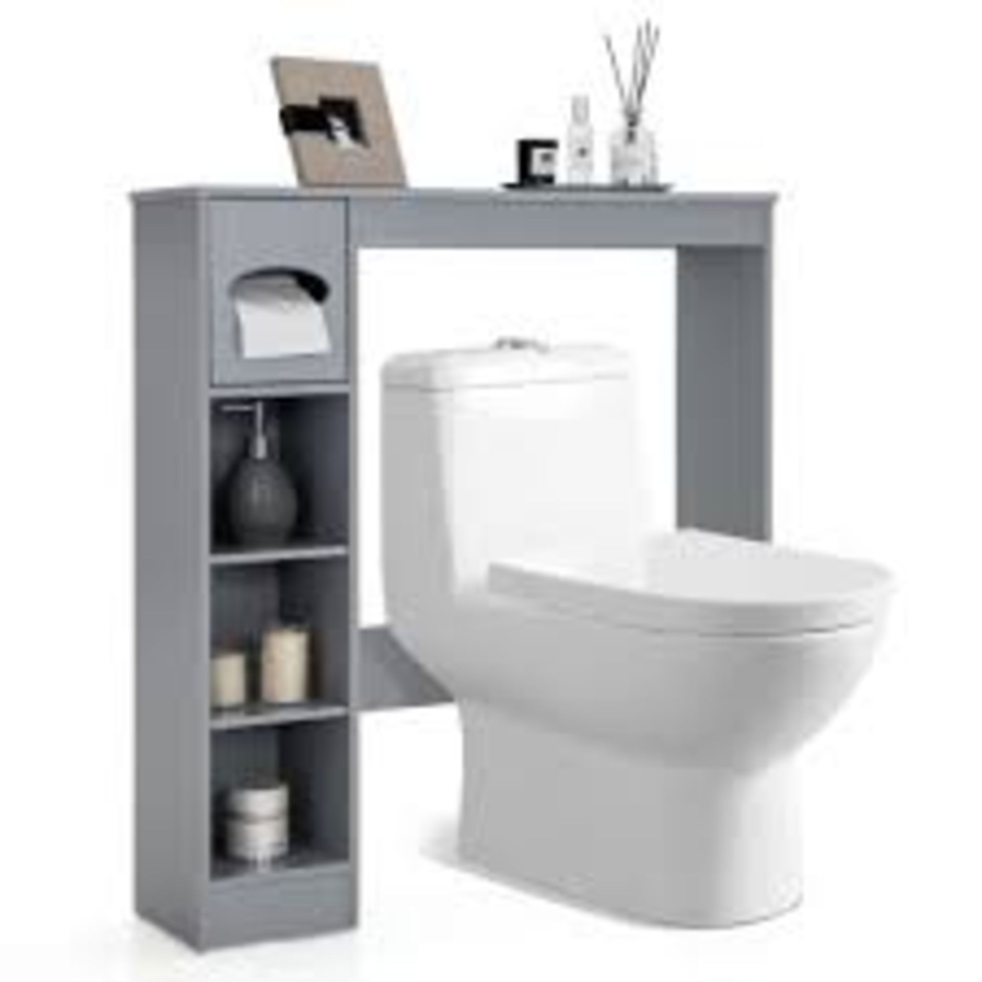 Freestanding Bathroom Space Saver with Toilet Paper Holder. - R13a.10.. Featuring a unique over-