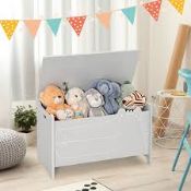 2-IN-1 KIDS TOY BOX STORAGE CHEST WITH FLIP-UP LID AND SAFETY HINGES-GREY. - R14.10.