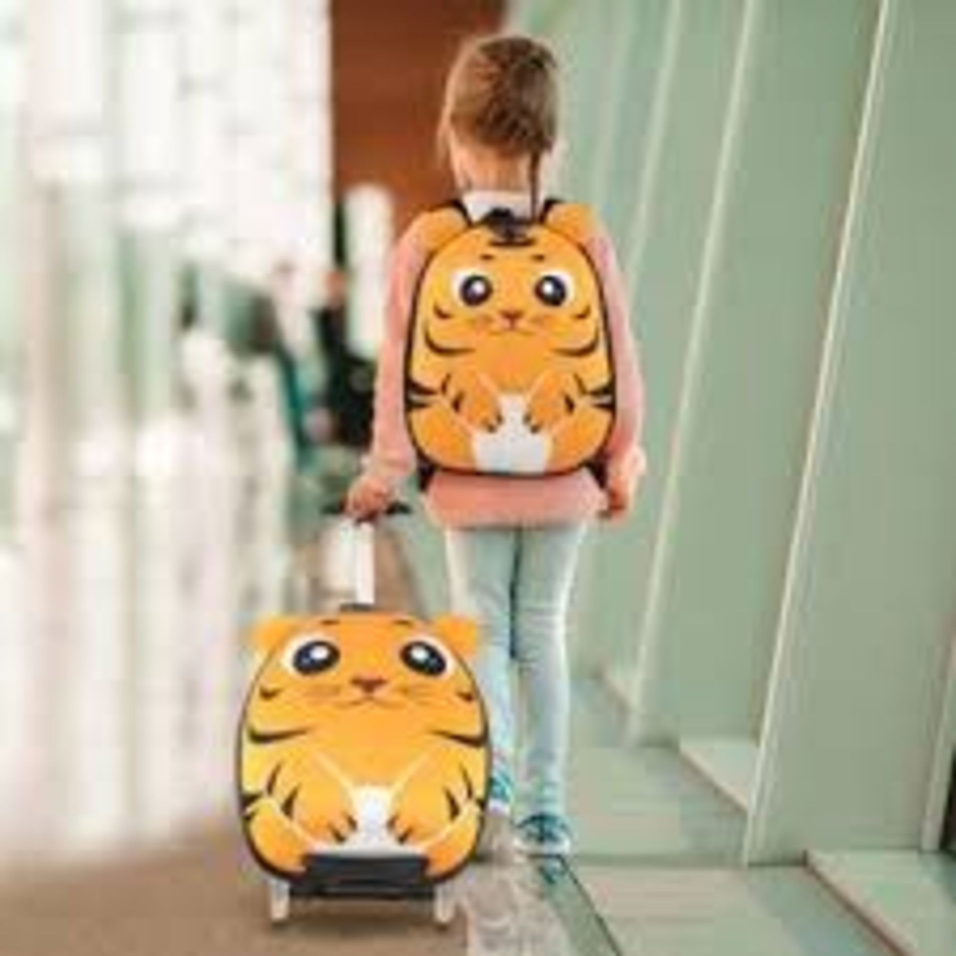 Costway 2-PCS Kids Carry On Luggage Set 16 in. Tiger Rolling Case. R13a.5.