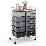 15 Drawer Rolling Storage Cart with 4 Wheels for Beauty Salon-Dark Grey - ER54