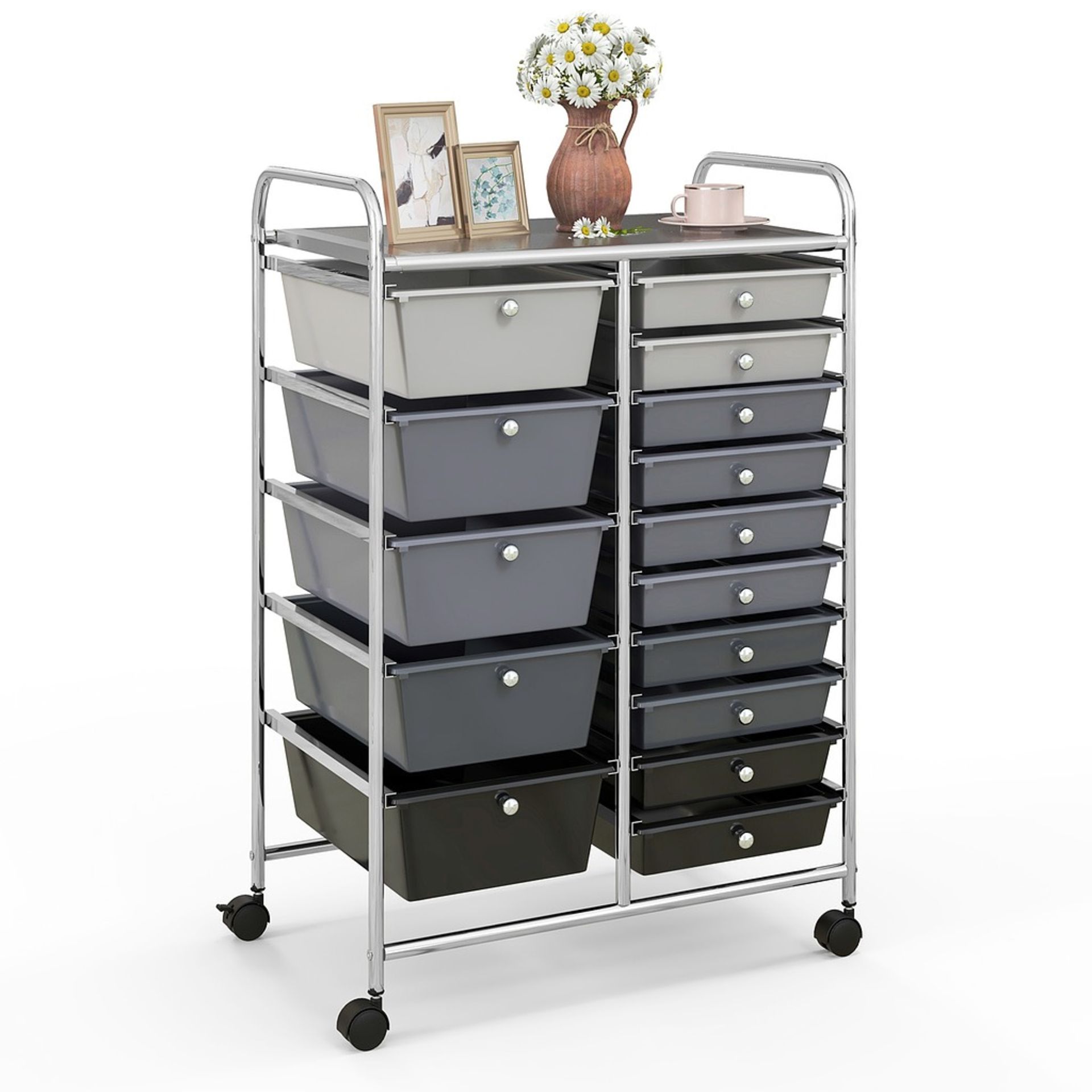 15 Drawer Rolling Storage Cart with 4 Wheels for Beauty Salon-Dark Grey - ER54