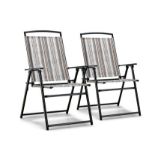 Patio Folding Chairs Set of 2 Portable Garden Sling Lawn Chairs w/ Metal Frame - ER53