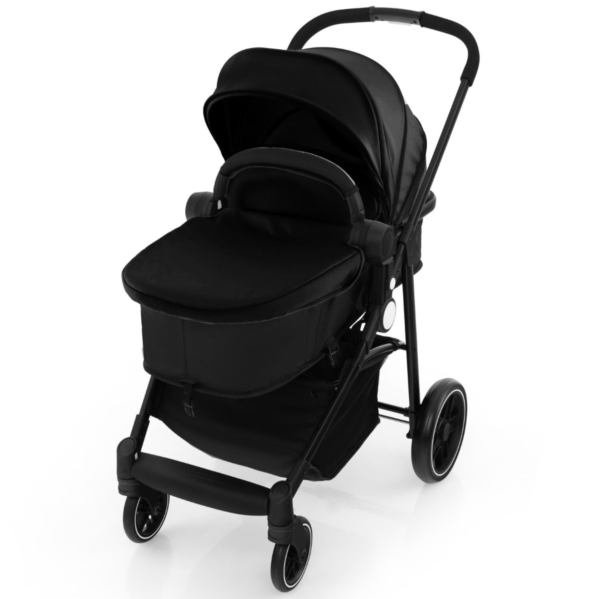 2 in 1 High Landscape Stroller with Reversible Seat and Adjustable Backrest and Canopy-Black - ER54