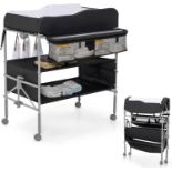 Baby Changing Table, Folding Nursery Changing Station with 4 Lockable Wheels - ER53