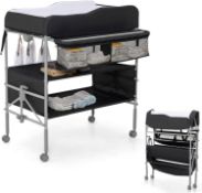 Baby Changing Table, Folding Nursery Changing Station with 4 Lockable Wheels - ER53