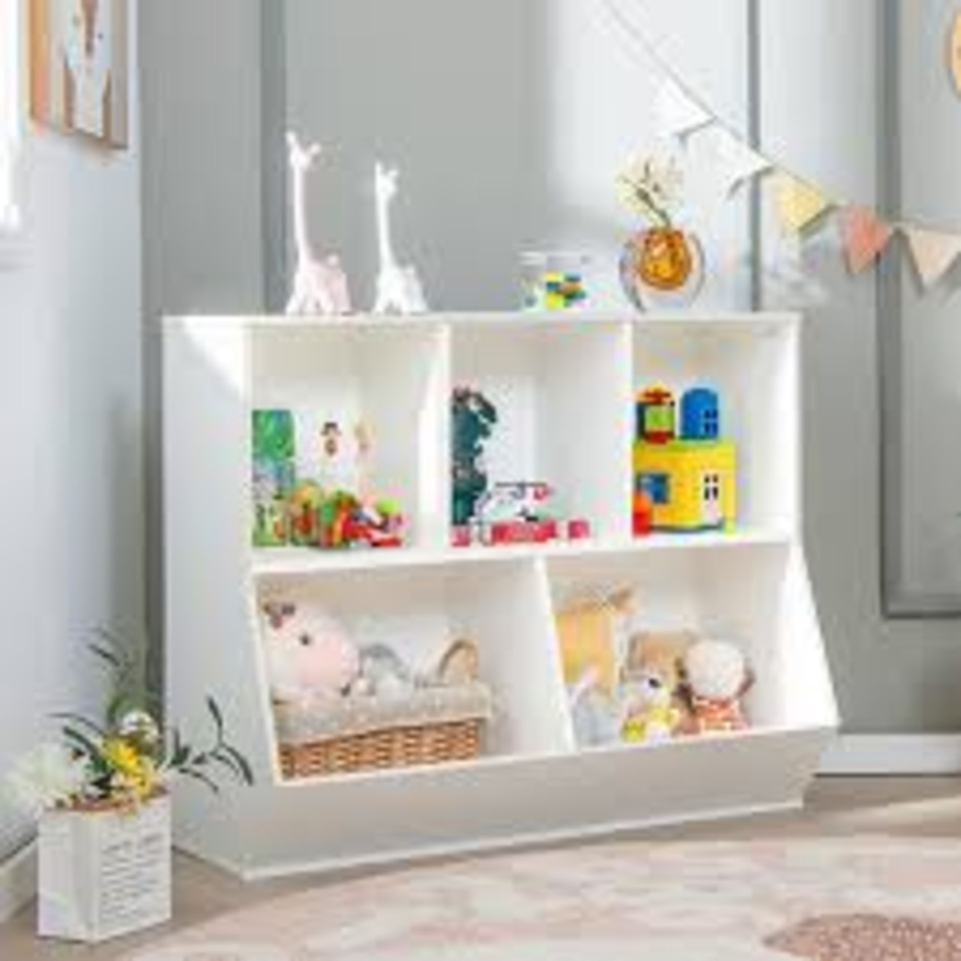 5-Cubby Kids Toy Storage Organizer Wooden Bookshelf Display Cabinet Natural - ER54