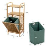 Laundry Hamper Tilt Out Bin Bamboo Shelf Slat Frame Space Saving Storage - ER54