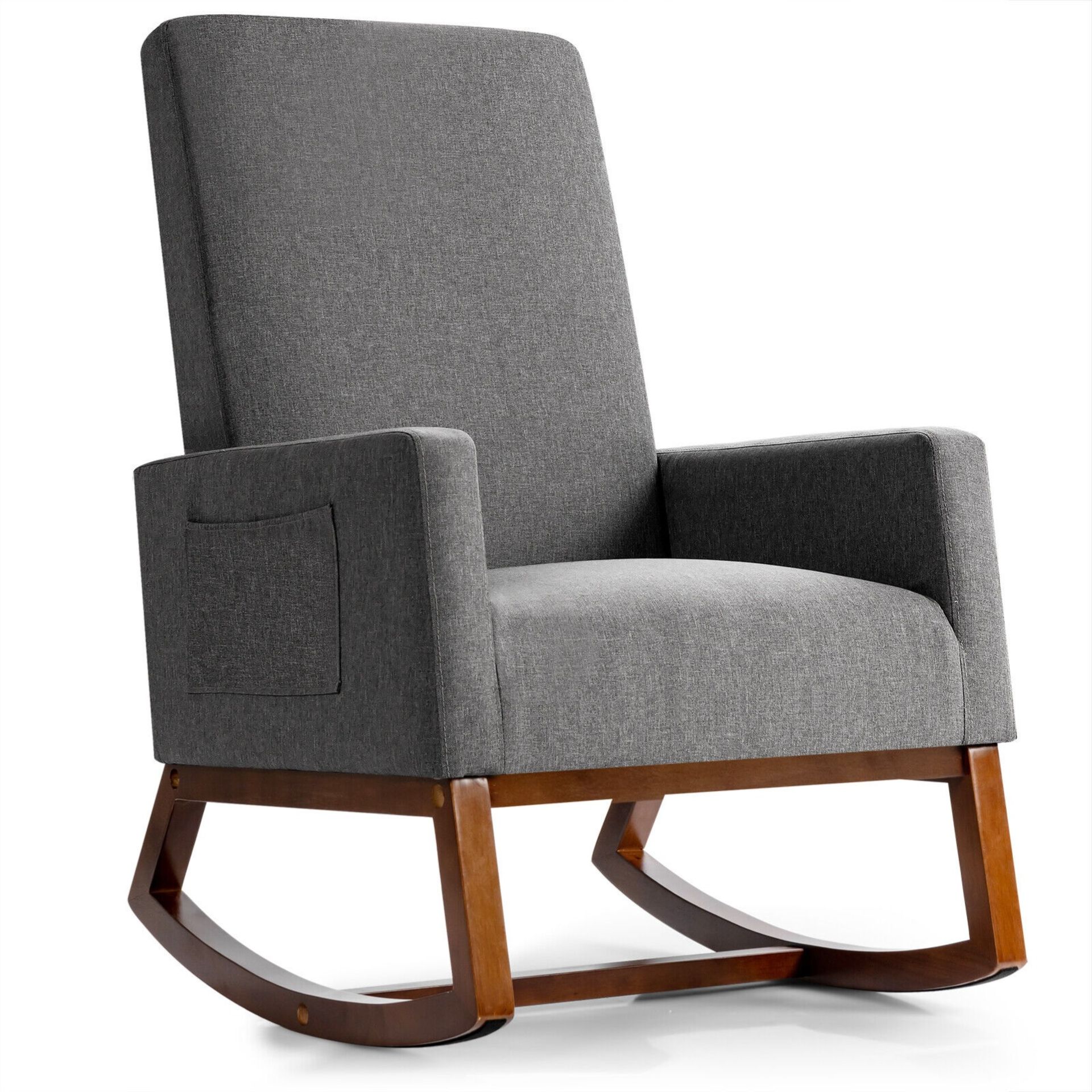 Rocking Chair High Back Upholstered Lounge Armchair w/ Side Pocket Grey - ER54