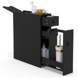 Costway Bathroom Floor Cabinet Toilet Narrow Storage Organizer with Flip Top Black - ER54