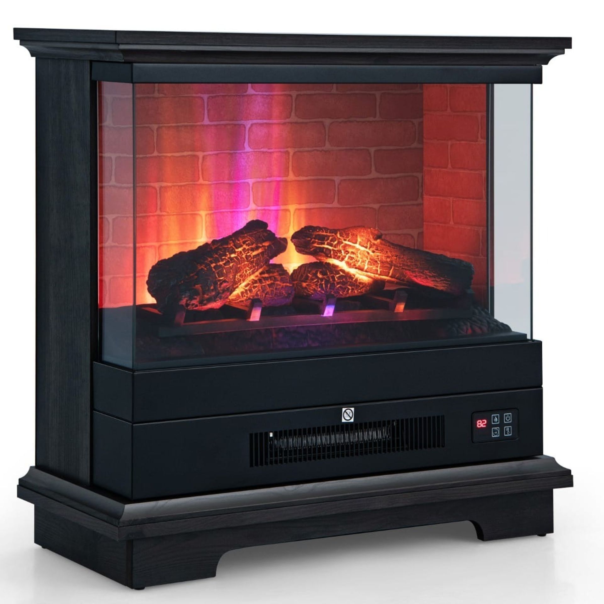 2000W Electric Fireplace Heater with 3-Level Vivid Flame-Black - ER53