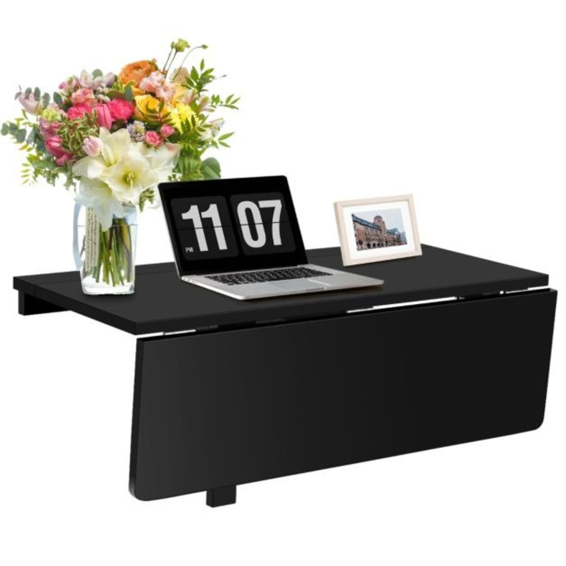 80 x 60 cm Wall Mounted Folding Table Drop-Leaf Floating Writing Desk-Black - ER54