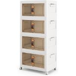 COSTWAY Folding Shoe Storage Cabinet, 3/4/5 Tier Stackable Storage Box with Lockable Wheels - ER53