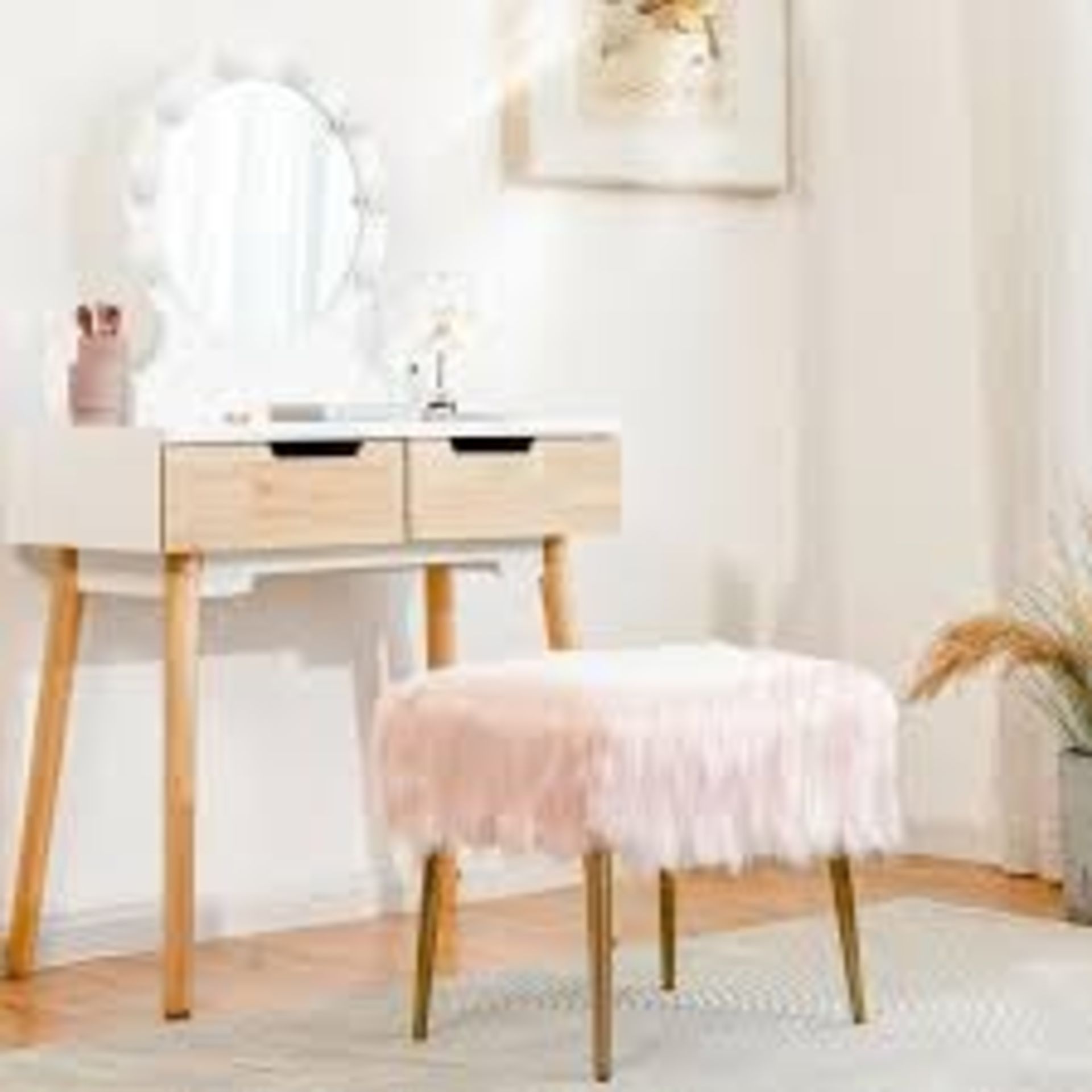 Faux Fur Vanity Stool Square Furry Ottoman - ER53