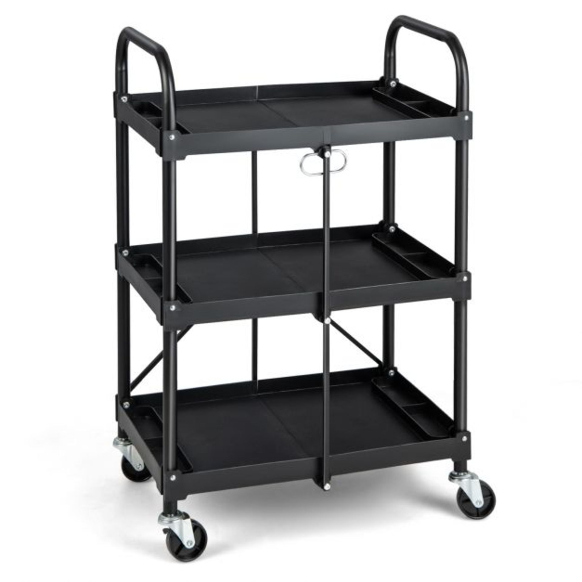 3 Tiers Folding Tool Trolley with Lockable Wheels and Tool Grooves - ER54