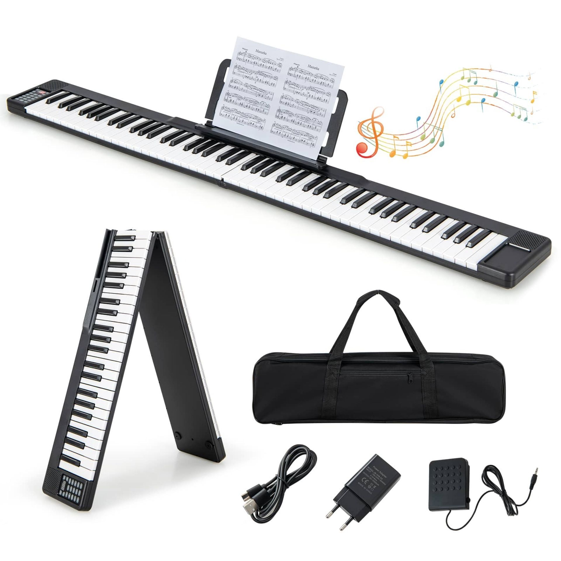 Foldable 88-Key Digital Piano for Beginners, Kids, Adults-Black - ER53