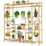 9-Tier Bamboo Plant Stand with Hanging Rack - ER53