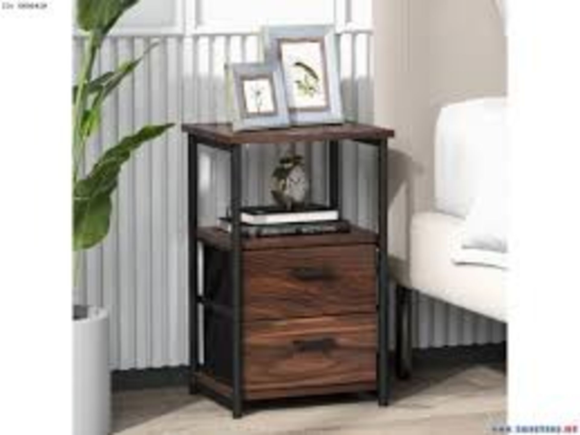 3-Tier Retro Nightstand with 2 Removable Fabric Drawers and Open Shelf - ER54