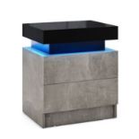 Modern Nightstand Faux Marble End Table with 2 Drawers and LED Light - ER54
