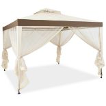 10 x 10ft Double Tiered Canopy Gazebo Garden Shelter Tent-Beige - ER53