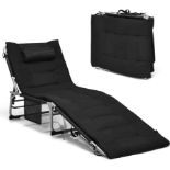 Folding Sun Lounger, 4 Positions Adjustable Sunbed Deck Chair with Cushion and Neck Pillow - ER54
