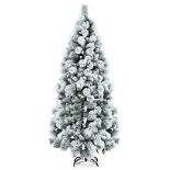 7 FT Snow Flocked Artificial Christmas Hinged Tree W/ Pine - ER54
