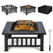 3 in 1 Round Fire Pit Set Outdoor Fireplace for BBQ Camping - ER54