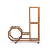 Rolling Wood Plant Stand with Lockable Wheels - ER54