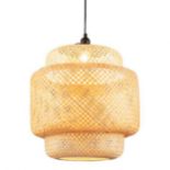 Bamboo Pendant Light with Lampshade and Plug in Cord - ER53