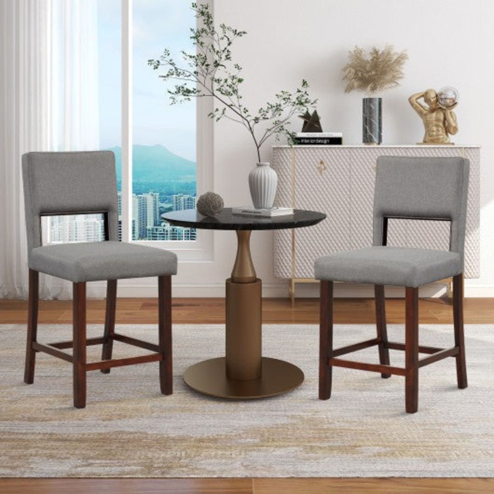 Gray Bar Chair Set with Hollowed Back and Rubber Wood Legs - ER53