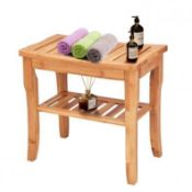Bamboo Shower Bench with Storage Shelf and Non-Slip Feet - ER53