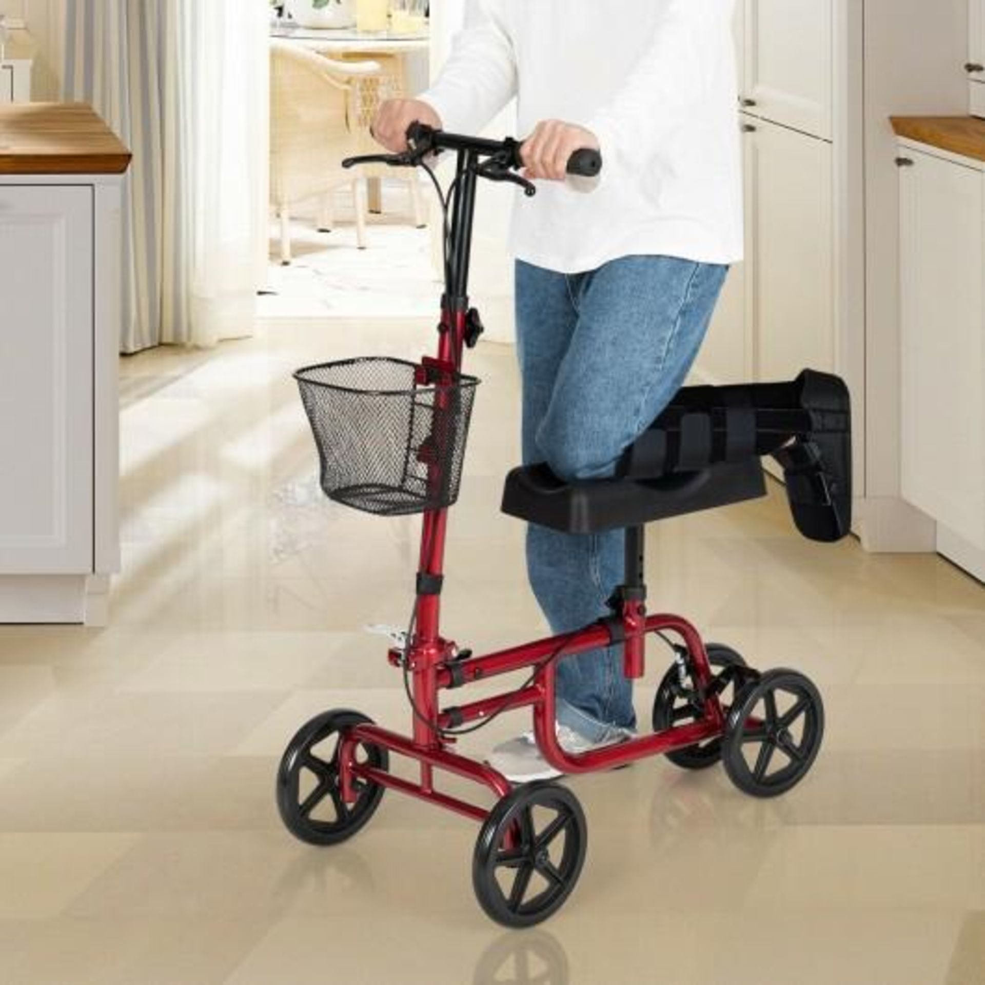 Adjustable Steerable Knee Walker Folding Scooter with Brake Red - ER54