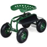 4-Wheel Rolling Garden Cart Work Seat with Tool Tray - ER53