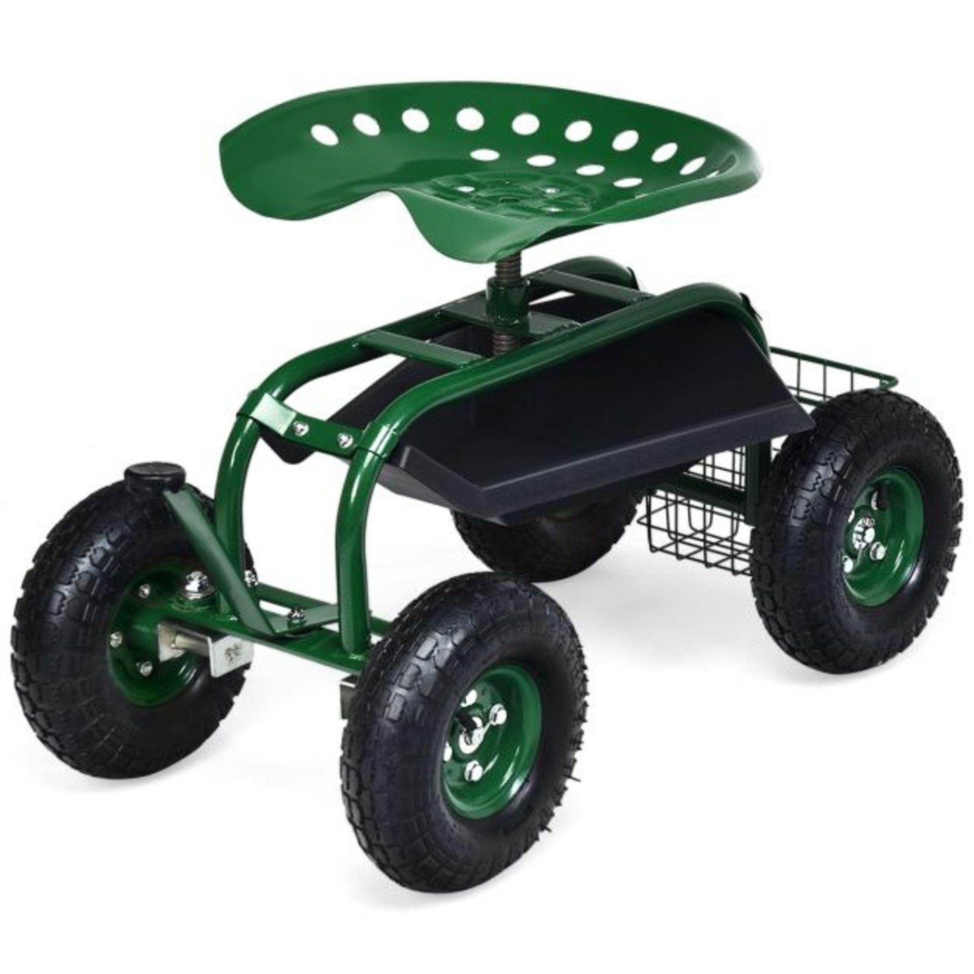 4-Wheel Rolling Garden Cart Work Seat with Tool Tray - ER53