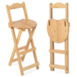 Set of 2 Folding Bar Stool Bamboo Kitchen Counter Height Stools with Backrest - ER53