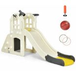 6 in 1 Large Kids Slide, Toddler Climber Slide Set with Basketball Hoop, Ring Toss and Telescope -