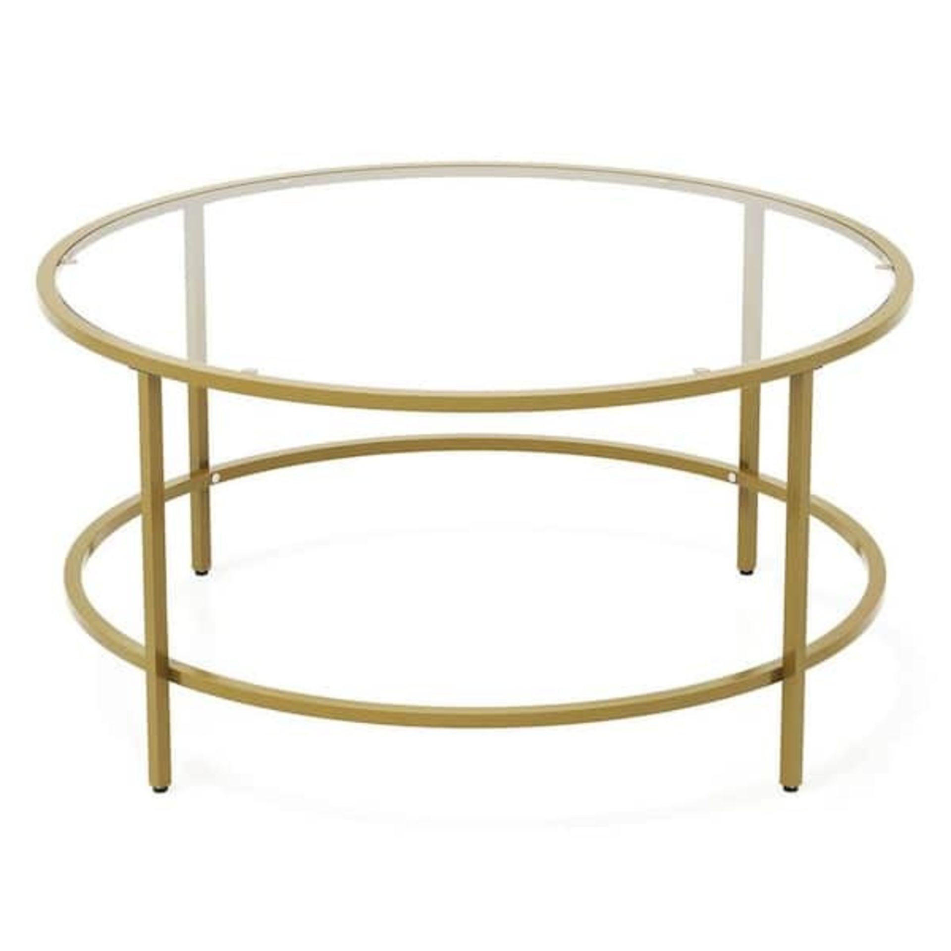 35.5 Inch Round Coffee Table with Tempered Glass Tabletop Gold - ER54