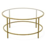 35.5 Inch Round Coffee Table with Tempered Glass Tabletop Gold - ER54